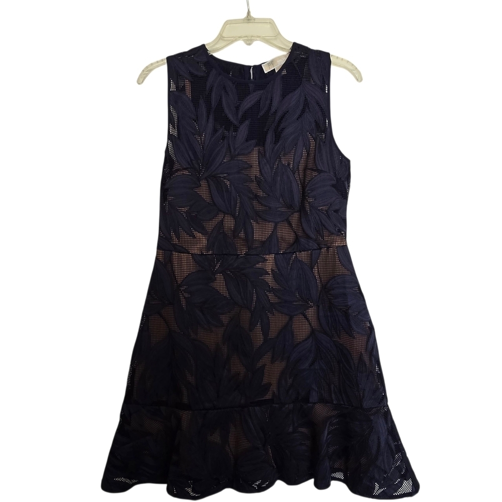 Michael Kors Navy Leaf Pattern Mini Dress
